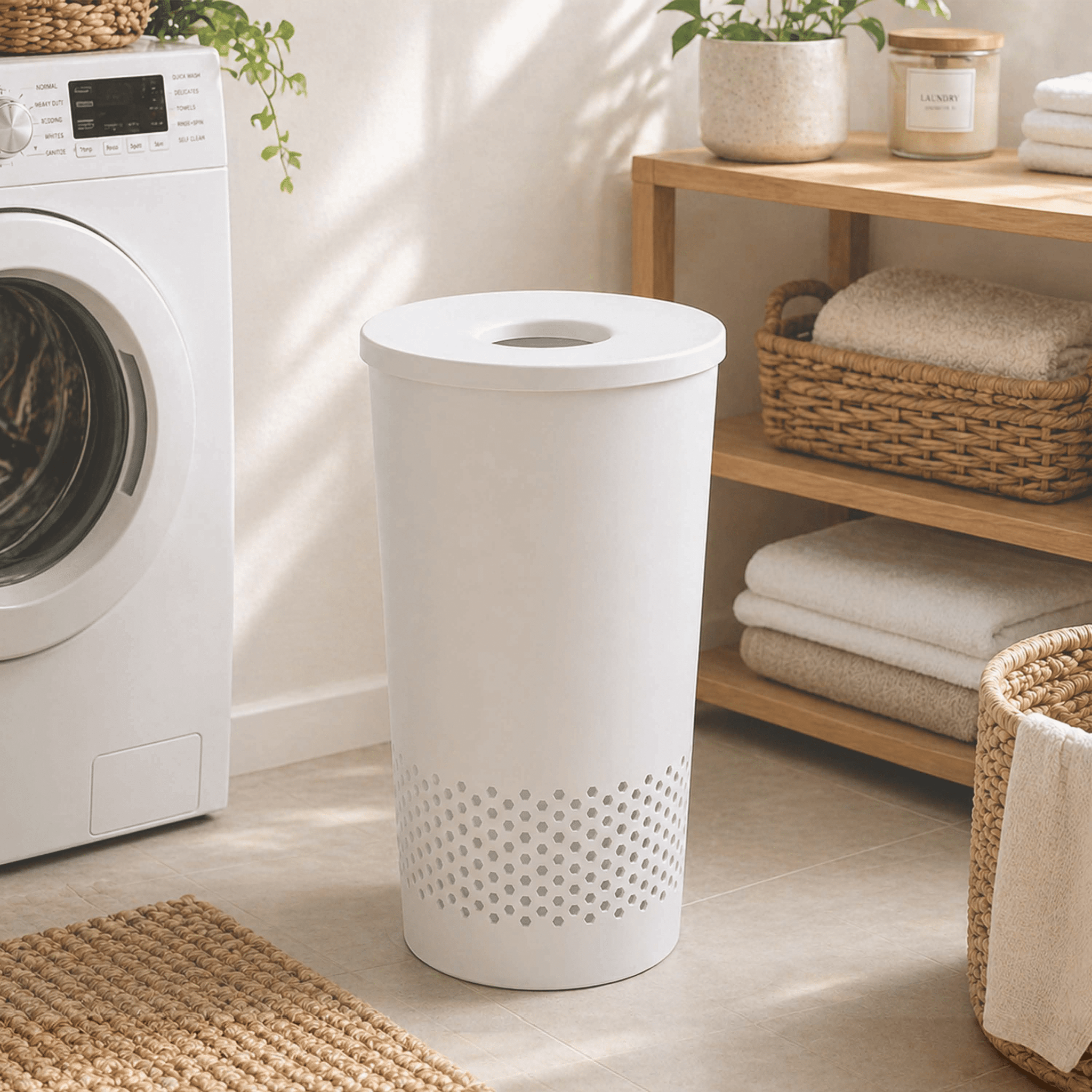 Round Lidded Laundry Hamper | Tabularaaza