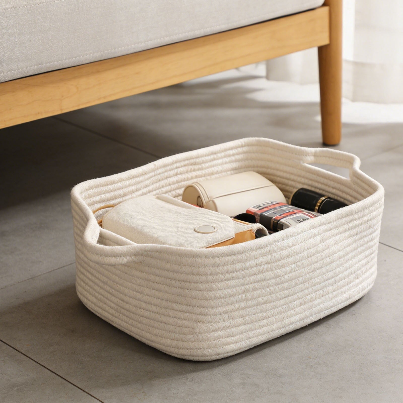 Woven Cotton Rope Storage Basket with Handles | Tabularaaza