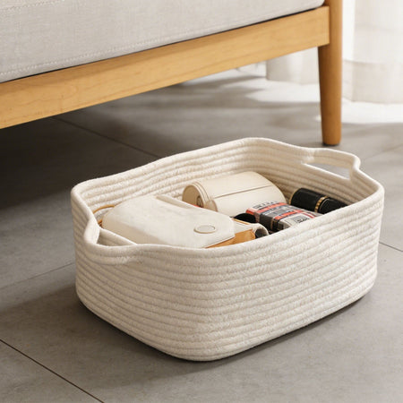 Woven Cotton Rope Storage Basket with Handles | Tabularaaza