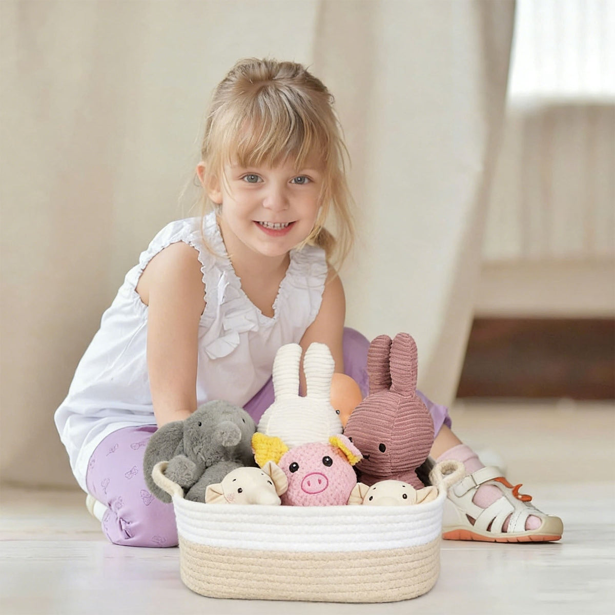 Woven Cotton Rope Storage Basket with Handles | Tabularaaza