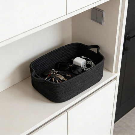 Woven Cotton Rope Storage Basket with Handles | Tabularaaza
