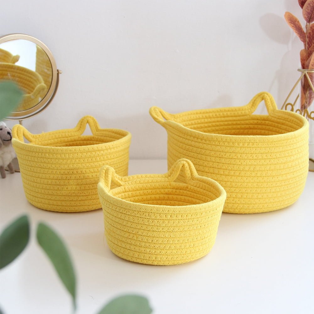 Woven Cotton Rope Storage Basket – Yellow | Tabularaaza