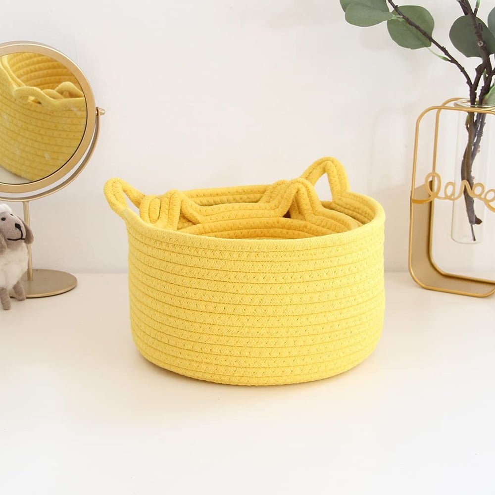 Woven Cotton Rope Storage Basket – Yellow | Tabularaaza