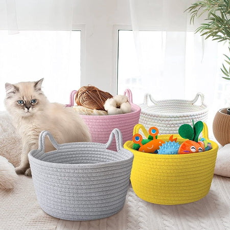 Woven Cotton Rope Storage Basket – Yellow | Tabularaaza